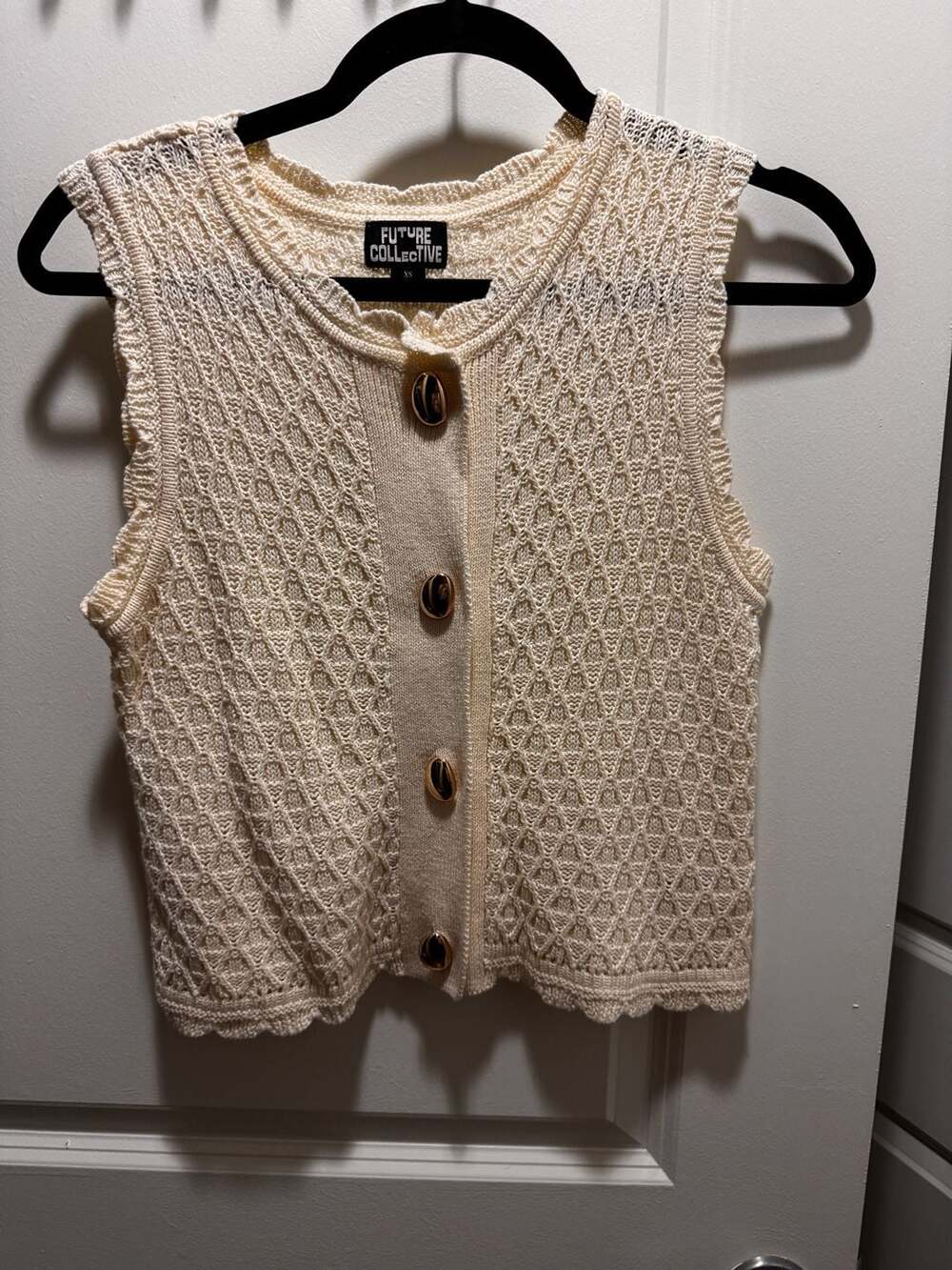 Future Collective Sleeveless Cardigan Size XS Cream Open Knit